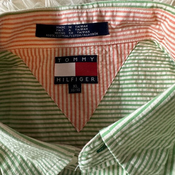 NWT Tommy Hilfiger Men’s XL Green Pinstripe Shirt w Logo - Picture 3 of 4